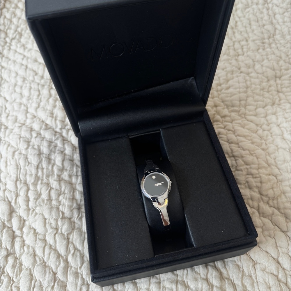 Movado Silver and Black Movado Bangle Watch Women’s - Picture 2 of 2